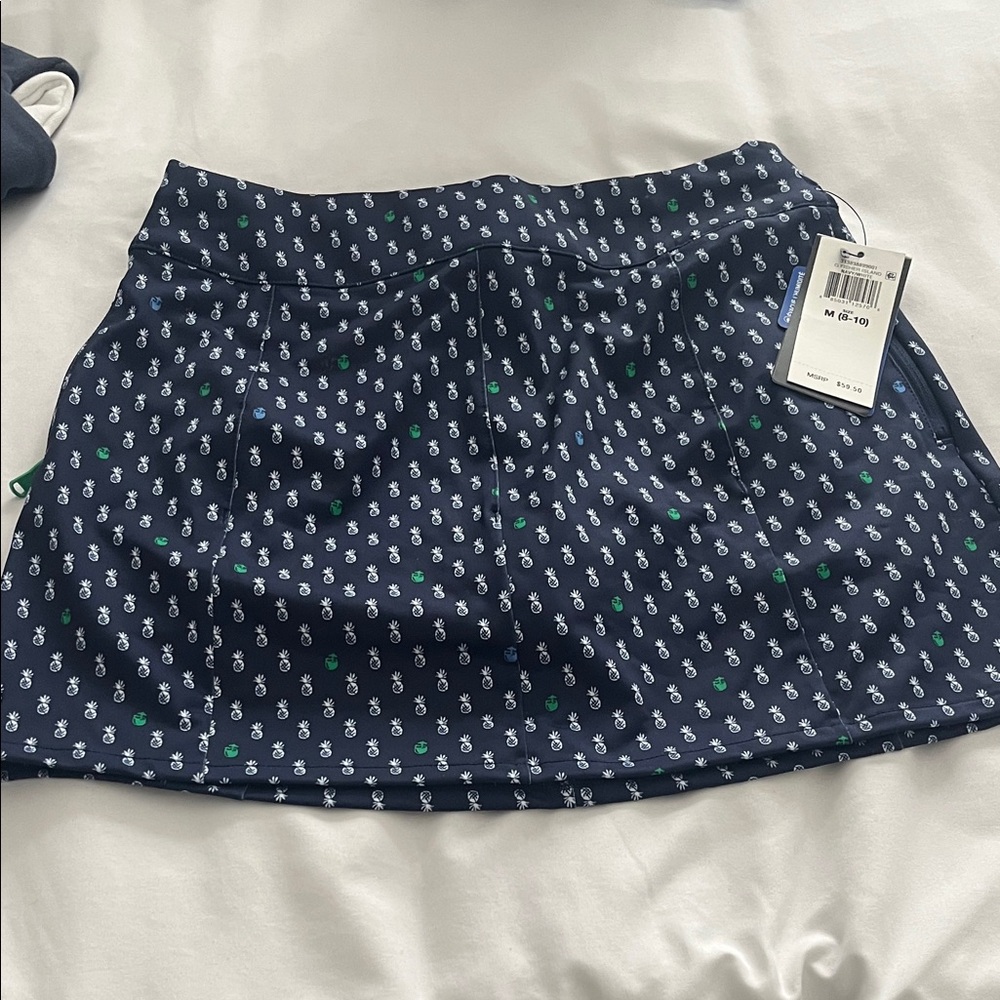 Ralph Lauren Navy Blue Mini Skirt with Green and White Pattern